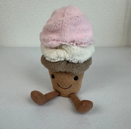 Jellycat Amuseable Neapolitan Ice Cream Rare Plush 9” Retired Medium Very Clean