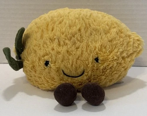 Jellycat AMUSEABLES LEMON Plush Fruit Small 6" Yellow Green Leaves Authentic