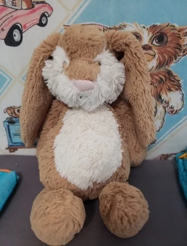 Jellycat Bashful Wriggle Bunny Medium Brown Cream Rabbit Retired Rare Plush
