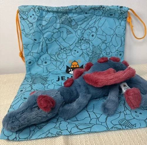 Jellycat London Little Dexter Dragon Plush Teal Maroon Small 12” With Bag