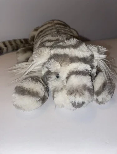 Jellycat London Rare Retired Sacha Snow White Gray Tiger Plush Stuffed Toy