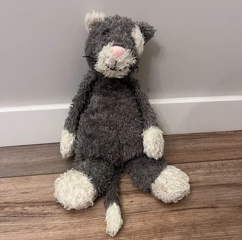 Retired Jellycat Bunglie Grey Cream Patch Cat Medium Plush Rare 16"