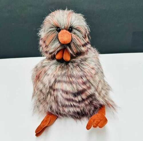 Retired Jellycat London I am Orpie Chicken Fuzzy Plush Bird Grey Orange W/ Tags