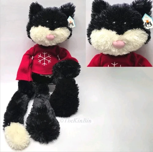 Retired Jellycat Loopie Cat Plush Black White Stuffed Animal Rare 24" W/Sweater